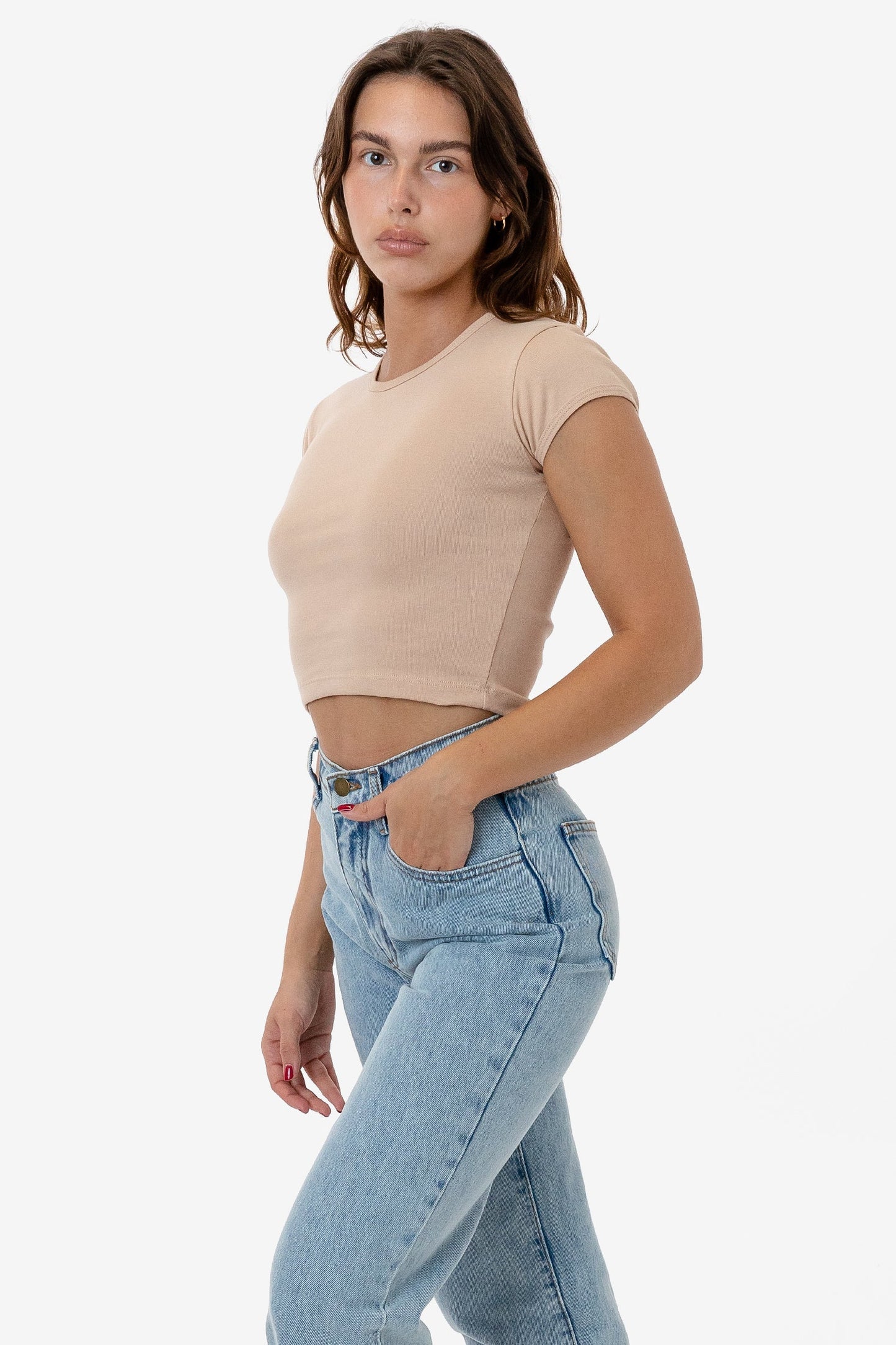 Los Angeles Apparel - 43035 - Cap Sleeve Baby Rib Crop Top