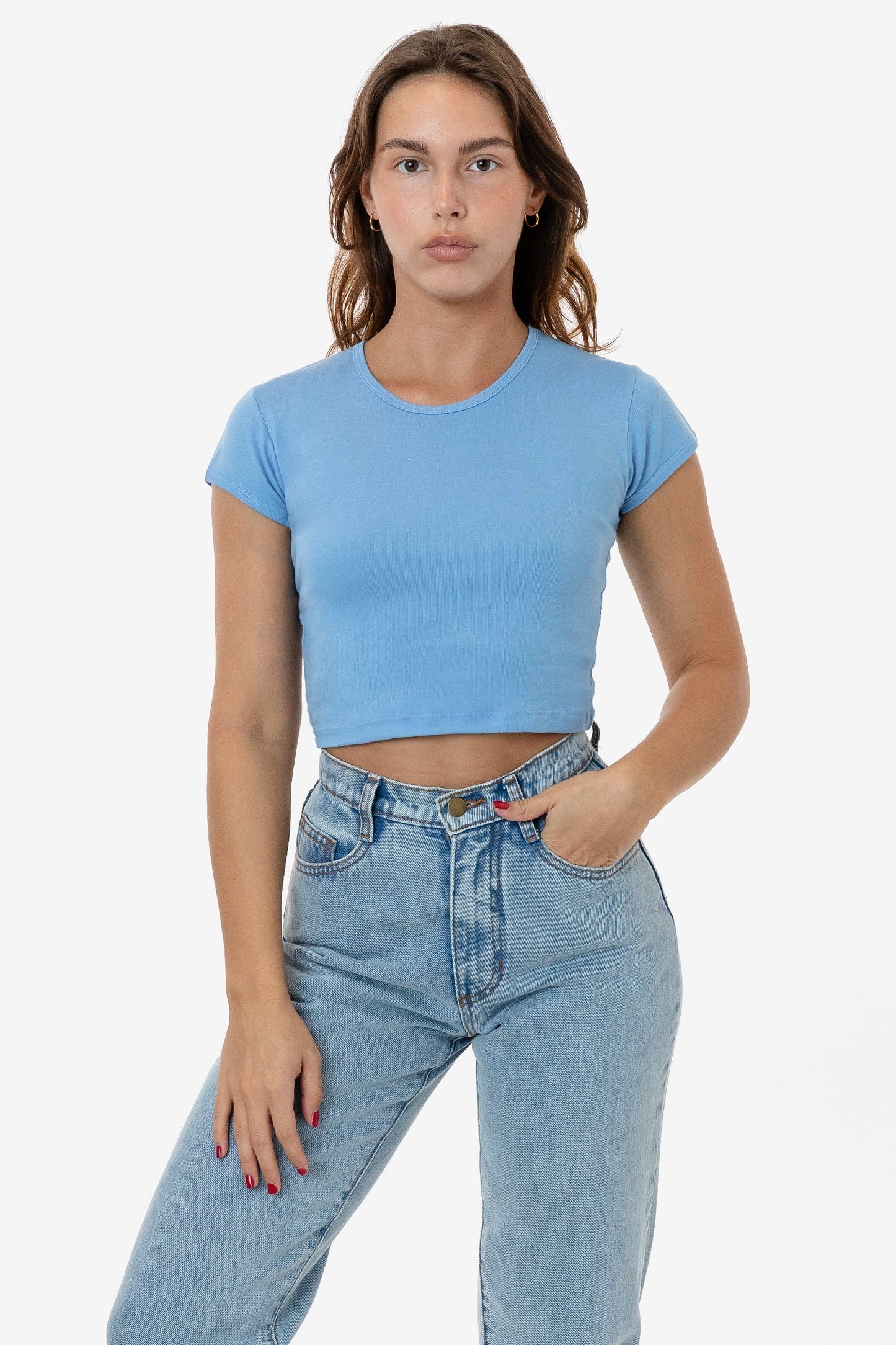 Los Angeles Apparel - 43035 - Cap Sleeve Baby Rib Crop Top