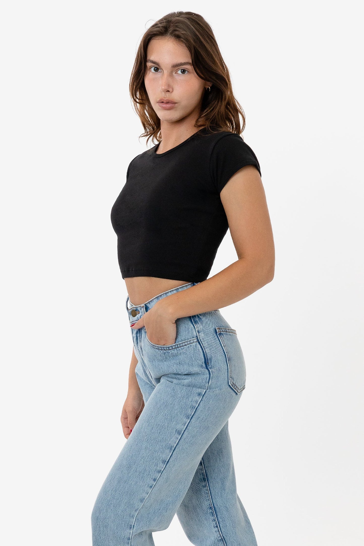 Los Angeles Apparel - 43035 - Cap Sleeve Baby Rib Crop Top