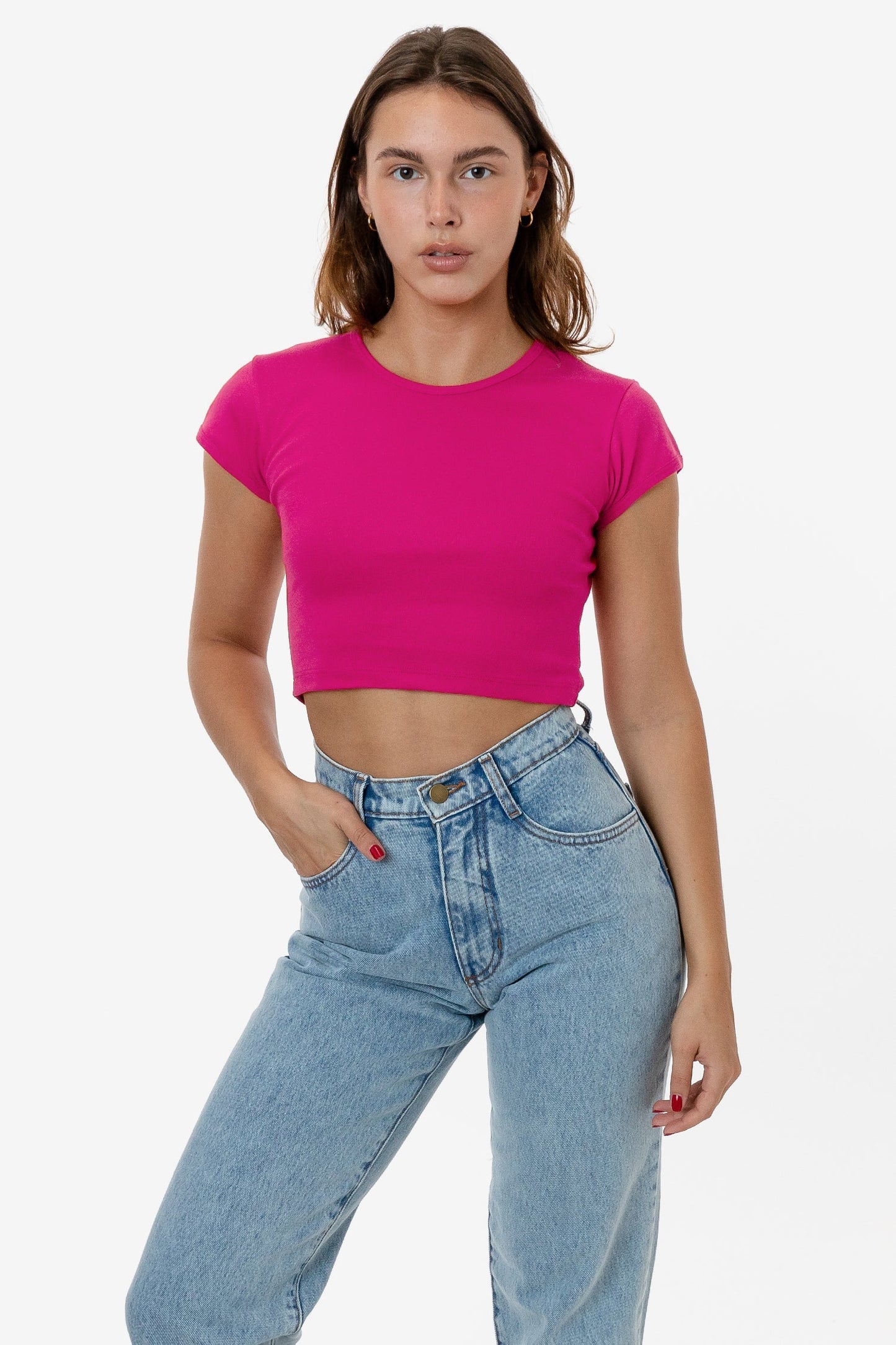 Los Angeles Apparel - 43035 - Cap Sleeve Baby Rib Crop Top