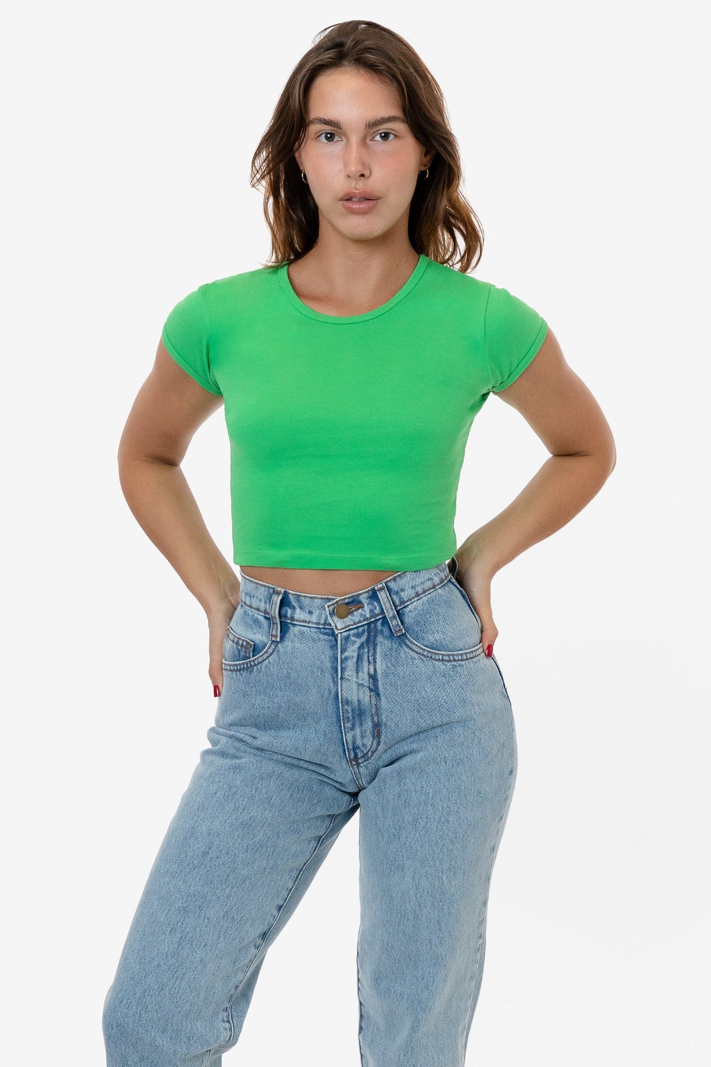 Los Angeles Apparel - 43035 - Cap Sleeve Baby Rib Crop Top