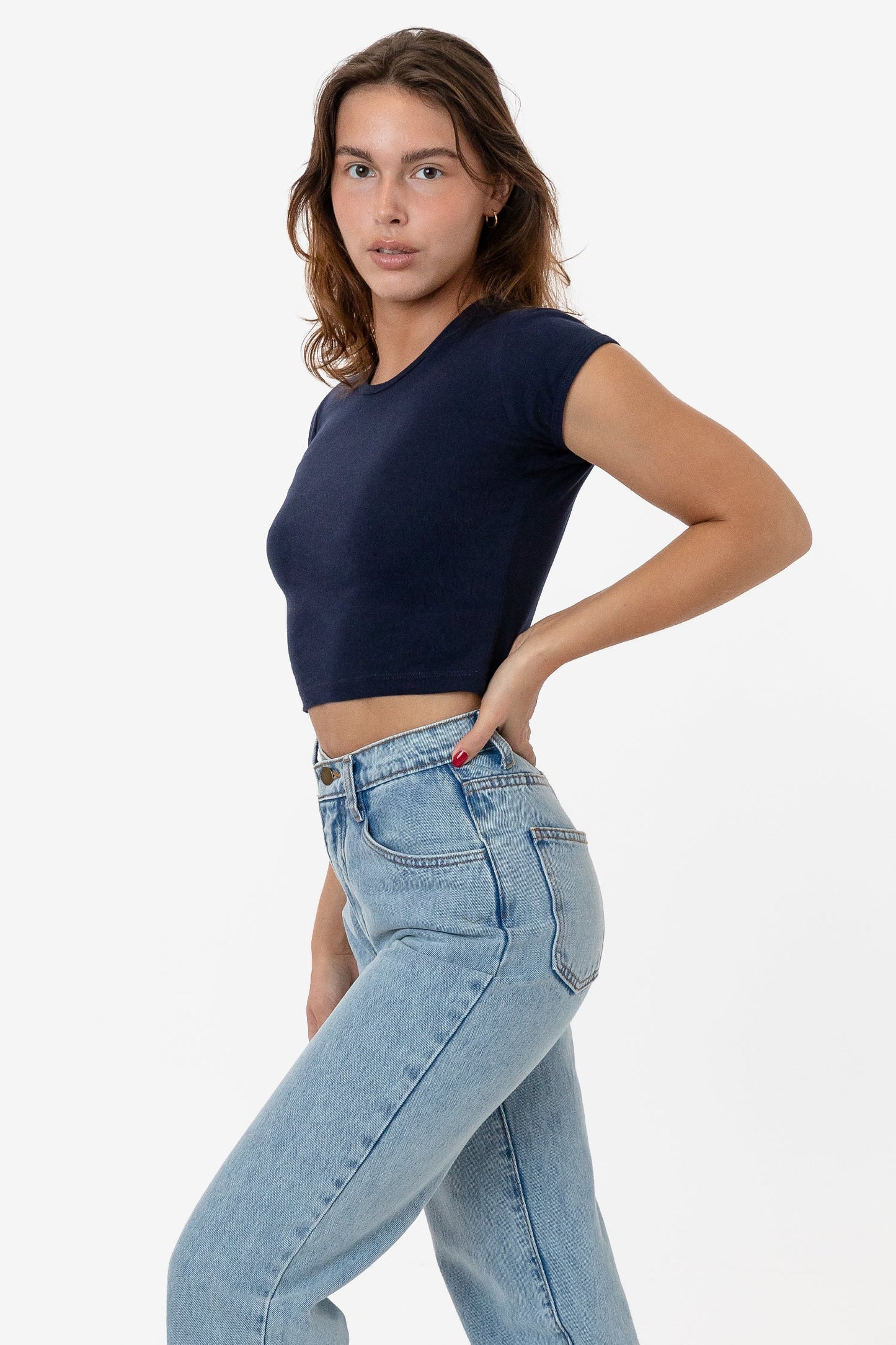 Los Angeles Apparel - 43035 - Cap Sleeve Baby Rib Crop Top