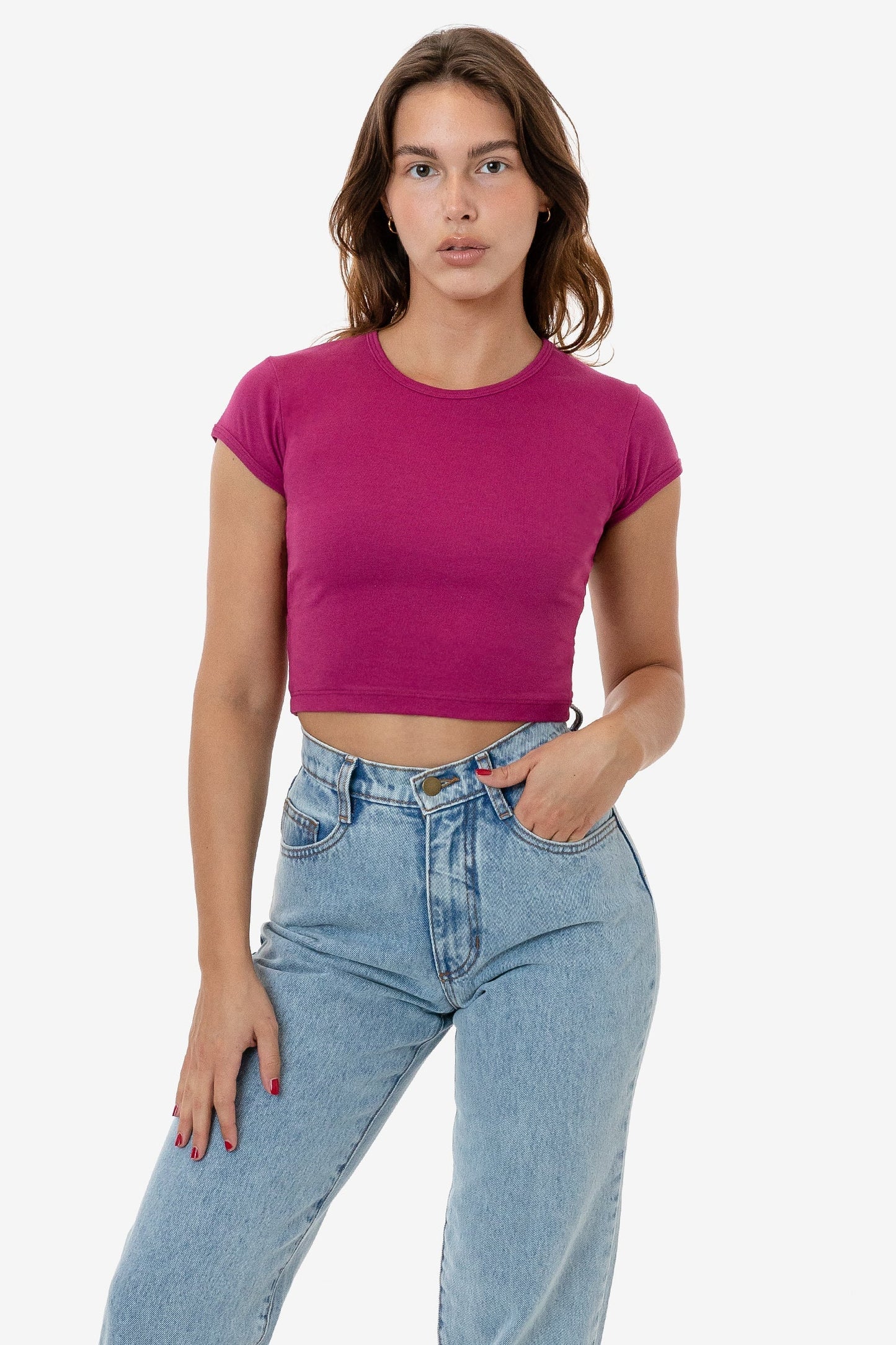 Los Angeles Apparel - 43035 - Cap Sleeve Baby Rib Crop Top