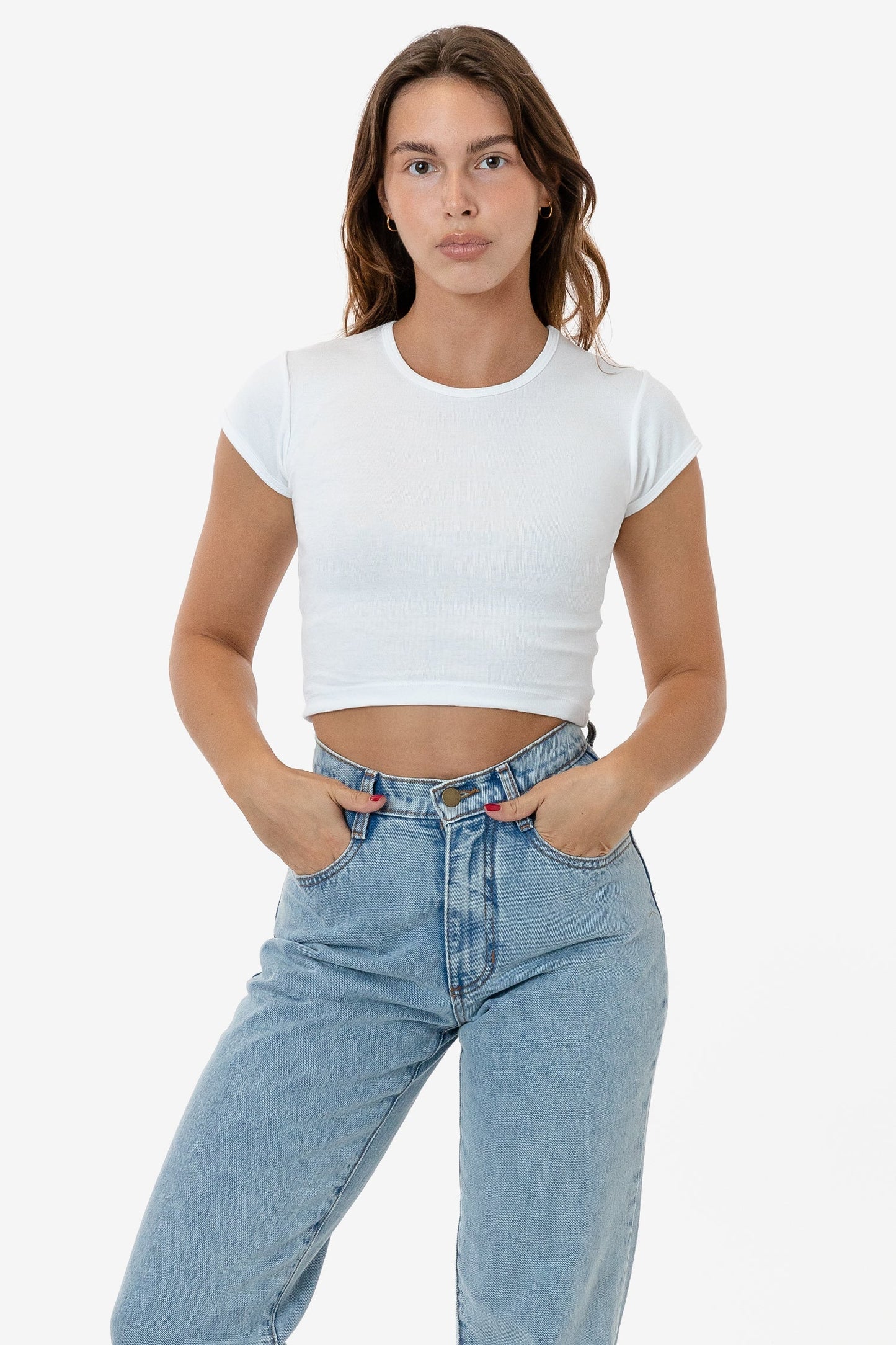 Los Angeles Apparel - 43035 - Cap Sleeve Baby Rib Crop Top
