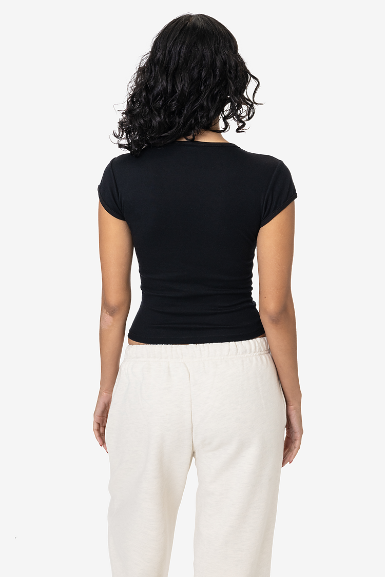 Los Angelese Apparel FFR3035l Poly Cotton Rib Cap Sleeve Tee