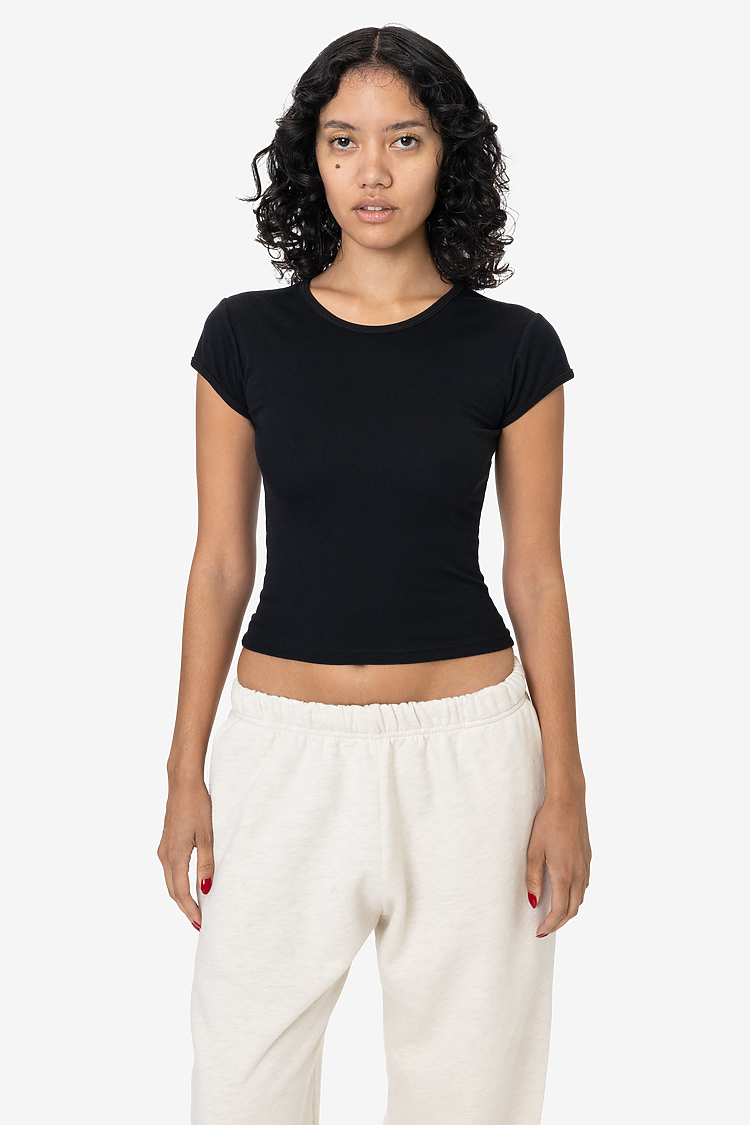 Los Angelese Apparel FFR3035l Poly Cotton Rib Cap Sleeve Tee