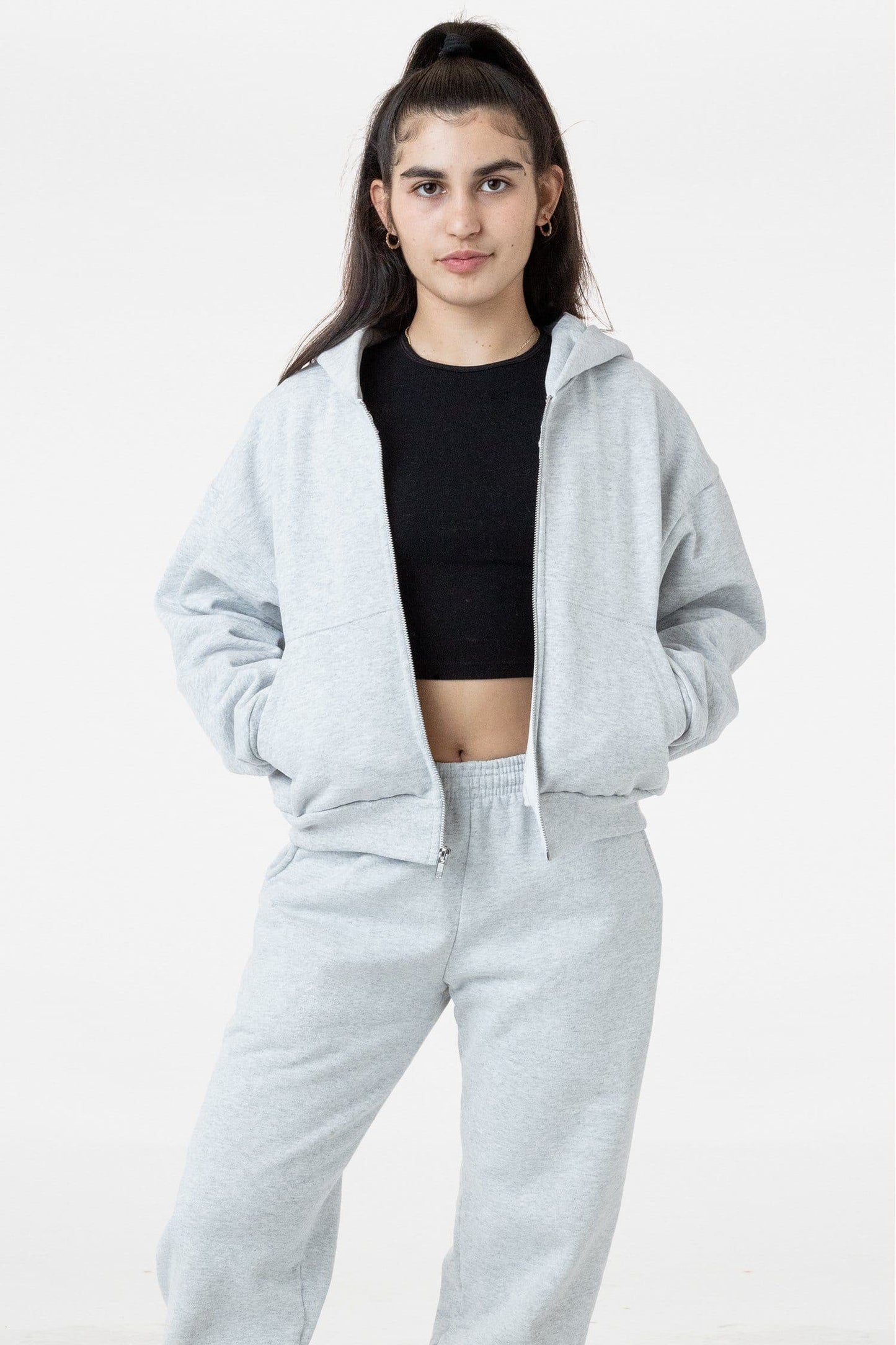 Los Angeles Apparel - HF16 Cropped Heavy Fleece Zip Up Hooded Sweatshirt