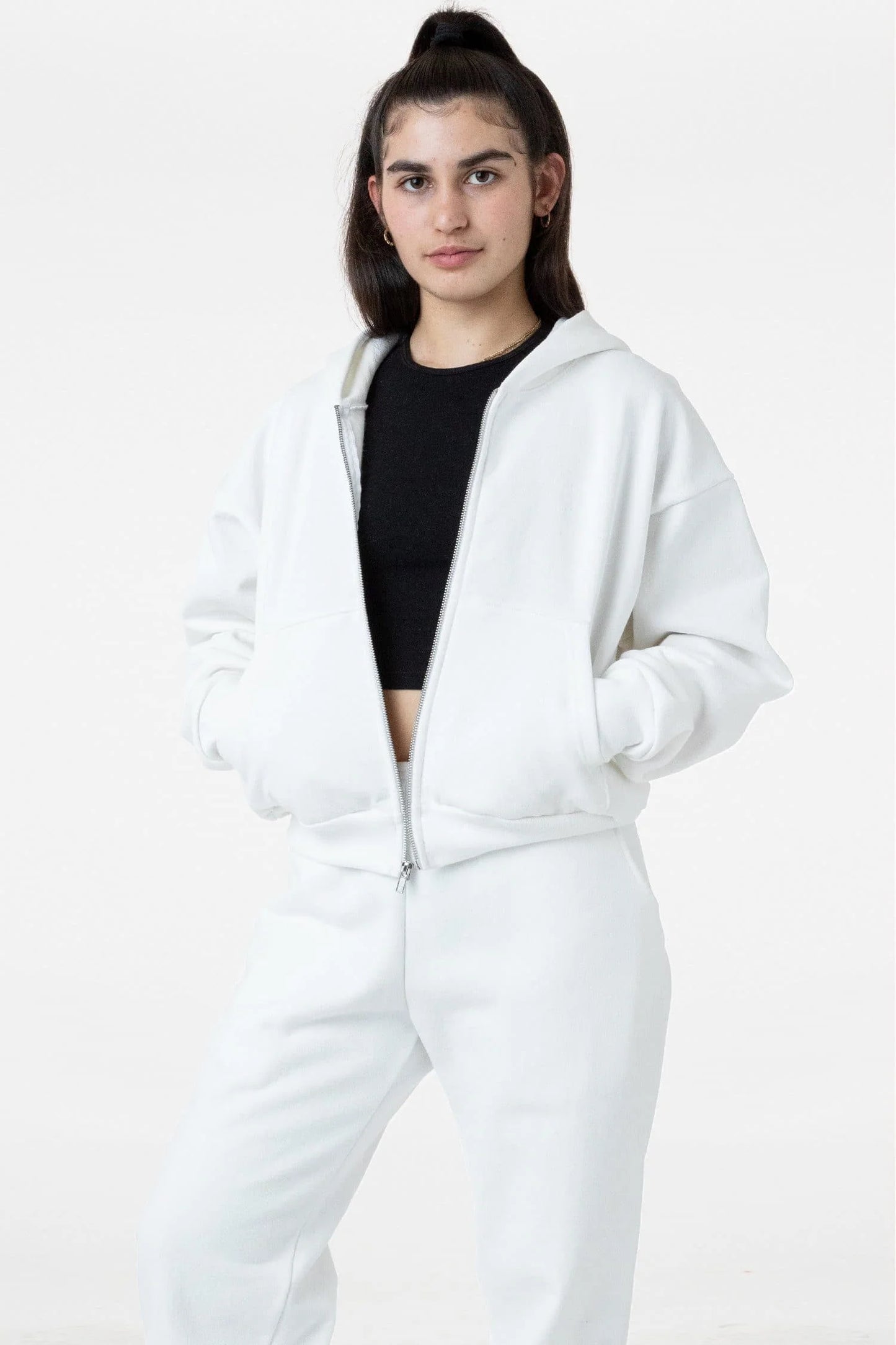 Los Angeles Apparel - HF-16 Cropped Heavy Fleece Zip Up Hooded Sweatshirt