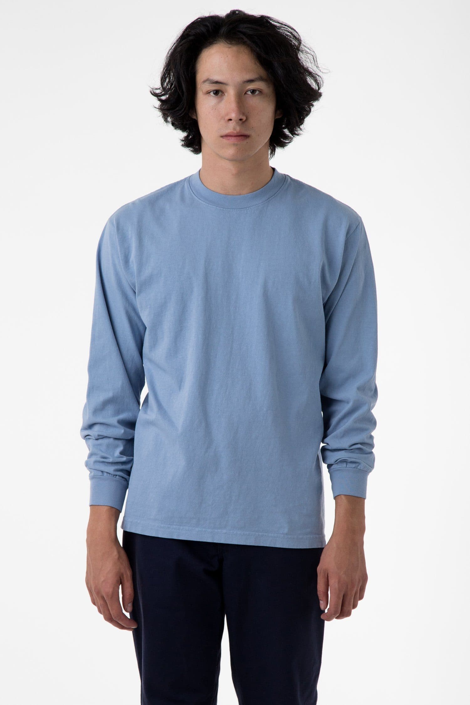 Angeles Crew Dye -1807GD – Neck Los - Garment Sky Sleeve Long 6.5oz Apparel Sportswear
