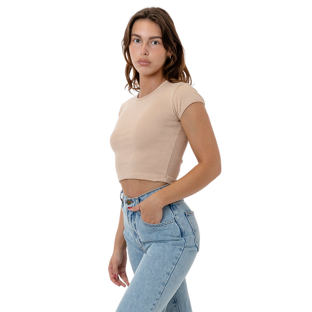 Los Angeles Apparel - 43035 - Cap Sleeve Baby Rib Crop Top