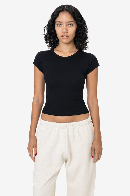 Los Angelese Apparel FFR3035l Poly Cotton Rib Cap Sleeve Tee