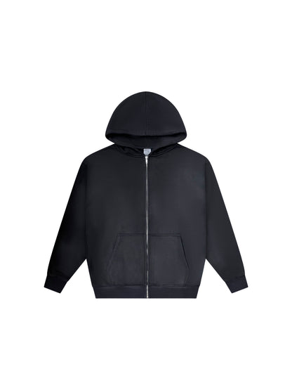 Zipper Hoodies Drop Shoulder Potassium Sprayed Distressed