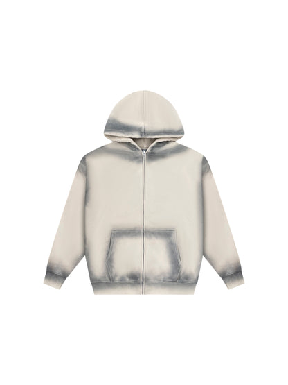 Zipper Hoodies Drop Shoulder Potassium Sprayed Distressed