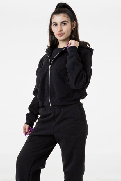 HF-16 Cropped Heavy Fleece Zip Up Hooded Sweatshirt